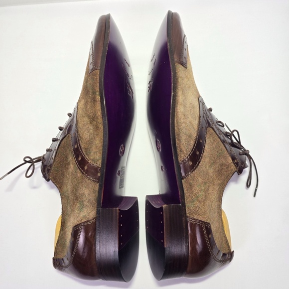 Etro Men’s Shoes Sz 42 (US 9) Wingtip Oxford Brown Leather & Suede Made in Italy - Picture 6 of 14
